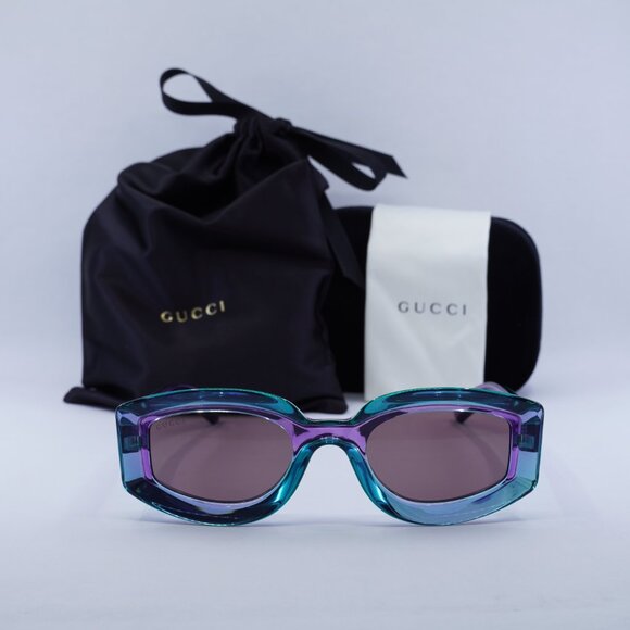 Gucci GG1719S 003 Geometric Sunglasses - Shiny Transparent Violet - Picture 2 of 9